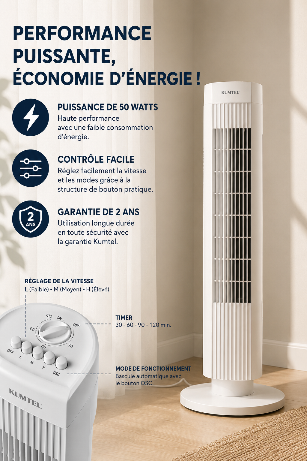 KUMTEL - Ventilateur Colonne KTF-258W – Ultimate Cooling